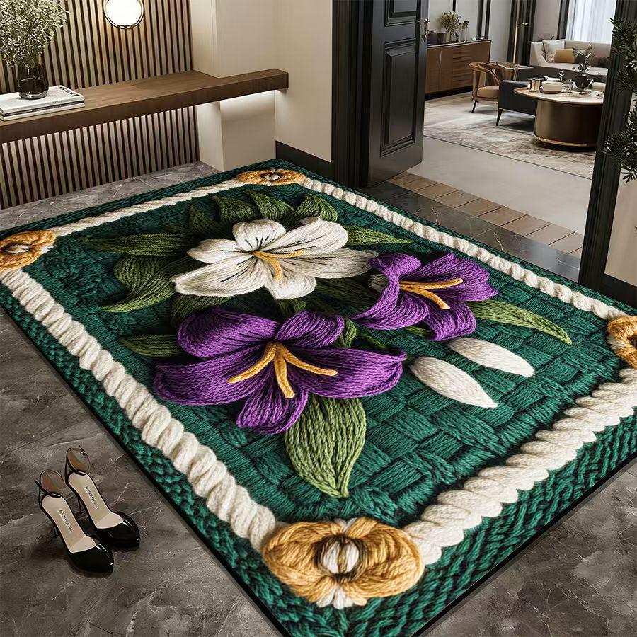 Retro Floral Non-Slip Absorbent Foyer Doormat - Cuttable Diatomaceous Earth Mud Scraper