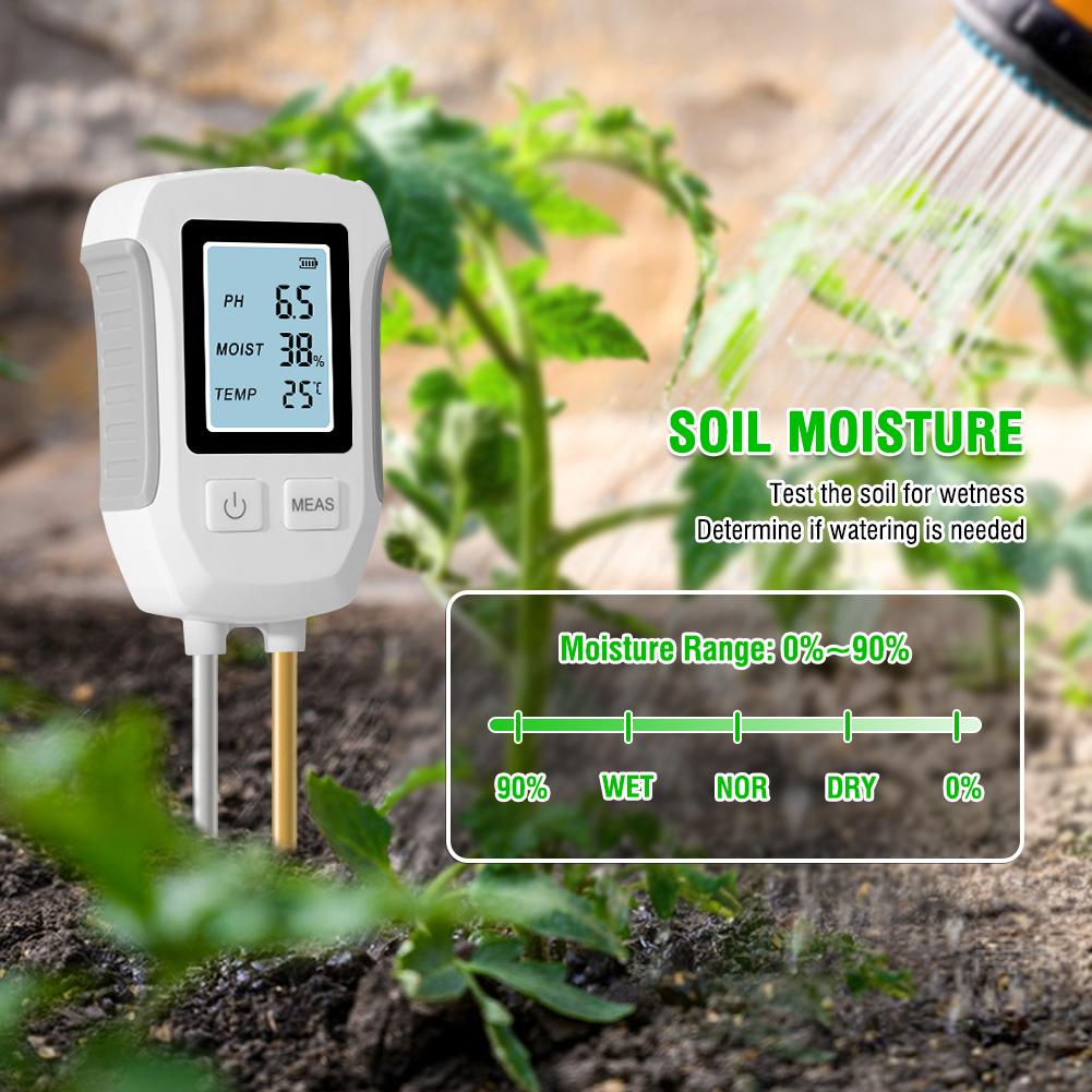 Yieryi Soil PH Meter LCD Digital PH Moisture Temp Tester Dual Needle Acidity Detector for Hydroponics Potted Plants Garden Farm