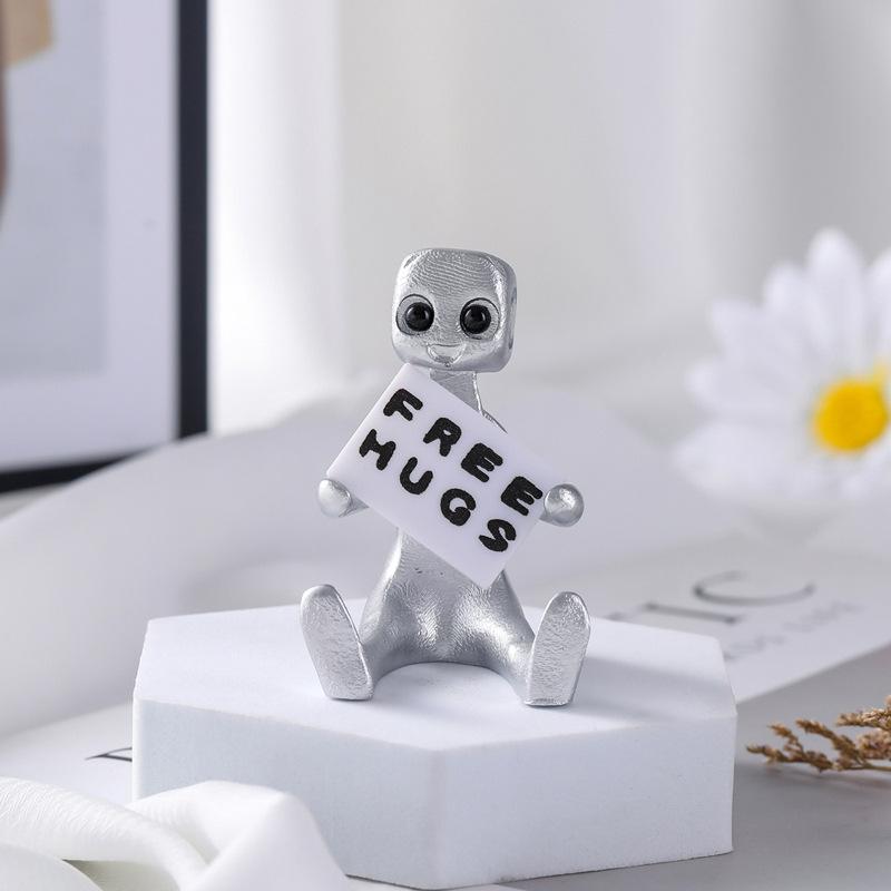 Cute Tiny Robot Figure with Slogan - Your Anxiety is A Lying H*e Robot, Inspirational Cute Fun Office Desk Home Room Decorations