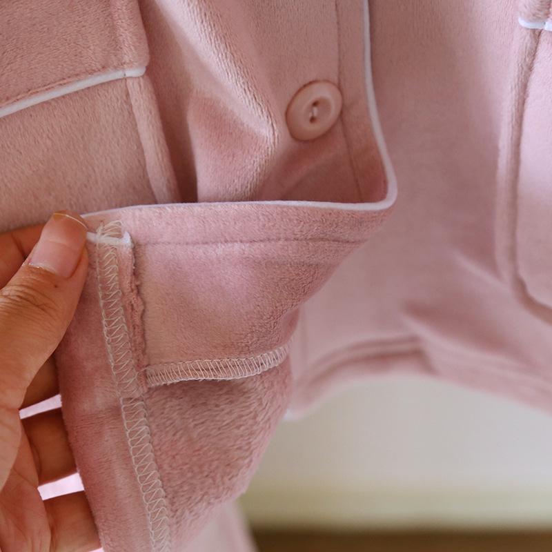 Women's Winter Fleece Pajama Set - Warm Cardigan, Long Sleeves, Side Pockets, Can Be Worn Outside in Spring and Autumn