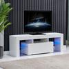 Low Board with TV Low TV Board with LED TV Width Mirror TV TV Living White BO-RION Storage, Stand, Type, Lighting, White, Rack, 130cm, Surface, Stand,