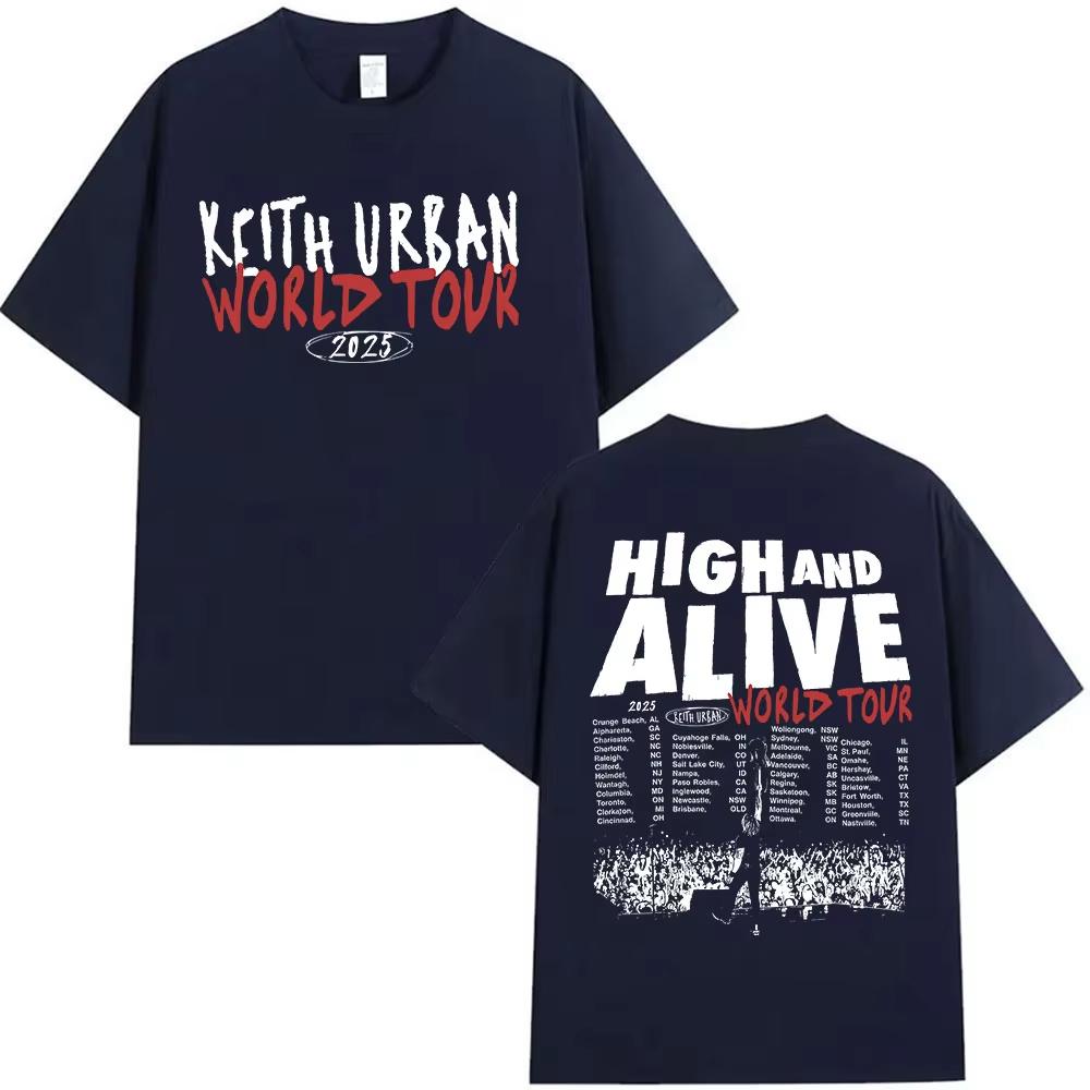 Keith Urban High and Alive World Tour 2025 T Shirt Men's Clothing Hip Hop Short Sleeve T-shirt Vintage Oversized Cotton T-shirts