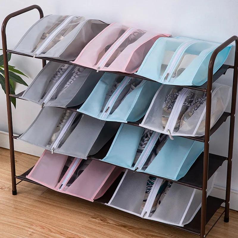 Tranparent PEVA Shoes Bag Portable Waterproof Duseproof Shoes Zipper Storage Bag Classified Hanging Shoes Storage Bags Closet