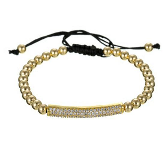 Men's Copper Bead Bracelet with Zirconia Crown and Adjustable Woven Design