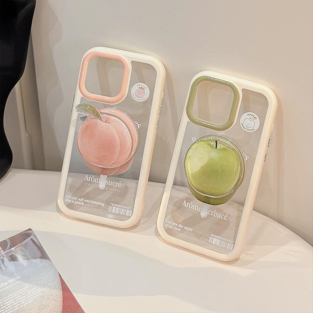 Green Apple Magnetic Suction Bracket 16 for iPhone17ProMax Apple 15 Mobile Phone Case 13 Pink Peach Acrylic