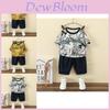 Trendy 2024 Boys Summer Outfit Set Featuring Stylish Cartoon Short Sleeve Top And Shorts