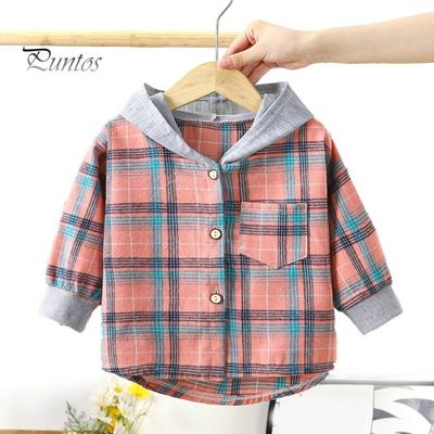 Crianças xadrez camisa com capuz primavera outono peito bolso botão fechamento solto causal meninos meninas crianças crianças mangas compridas jaqueta superior