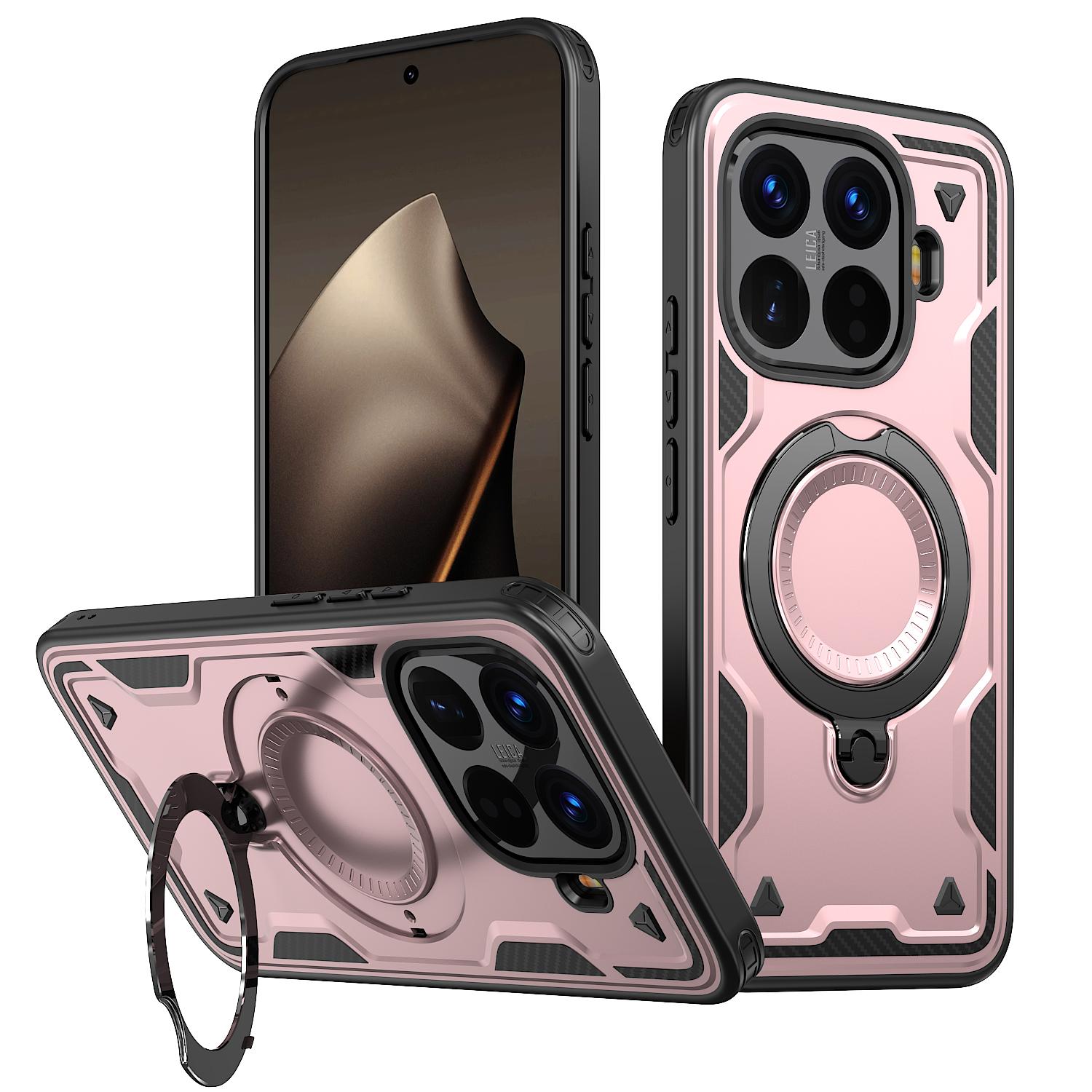 

Для Xiaomi 15T Pro Чехол Броня Противоударный 360° Вращающийся Магнитный Держатель TPU Рамка Жесткий Пластик Защитный Чехол для Телефона Fundas Xiaomi 15T розового золота