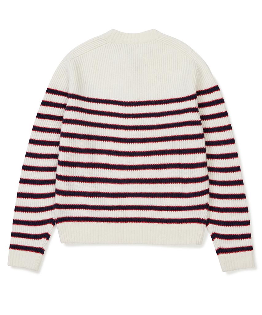 CLOVE [23Fw Clove] Henry Neck Stripe Knit (Ivory)