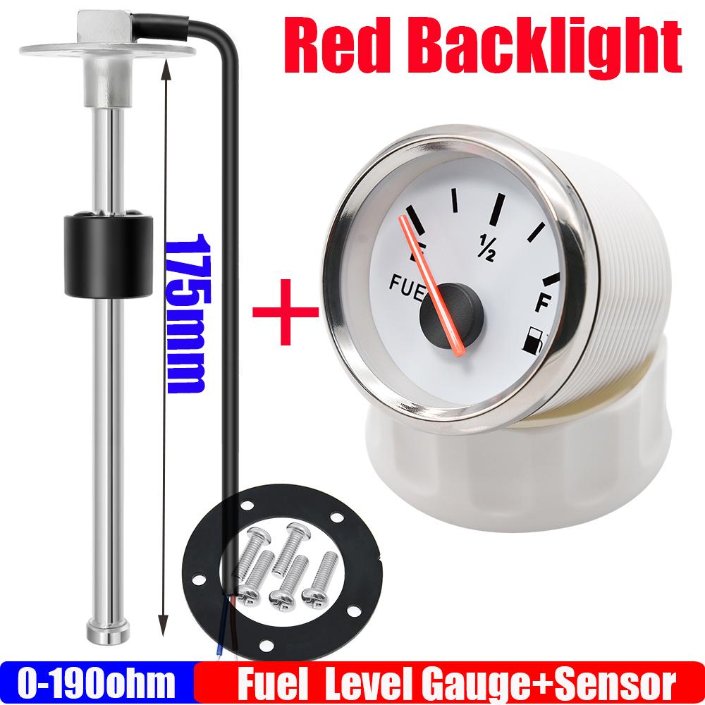 304 Stainless Steel Fuel Level Sensor 100-550mm for 0-190 OHM 52mm Fuel Level Gauge Red Backlight for Marine Car Boat 12V 24V