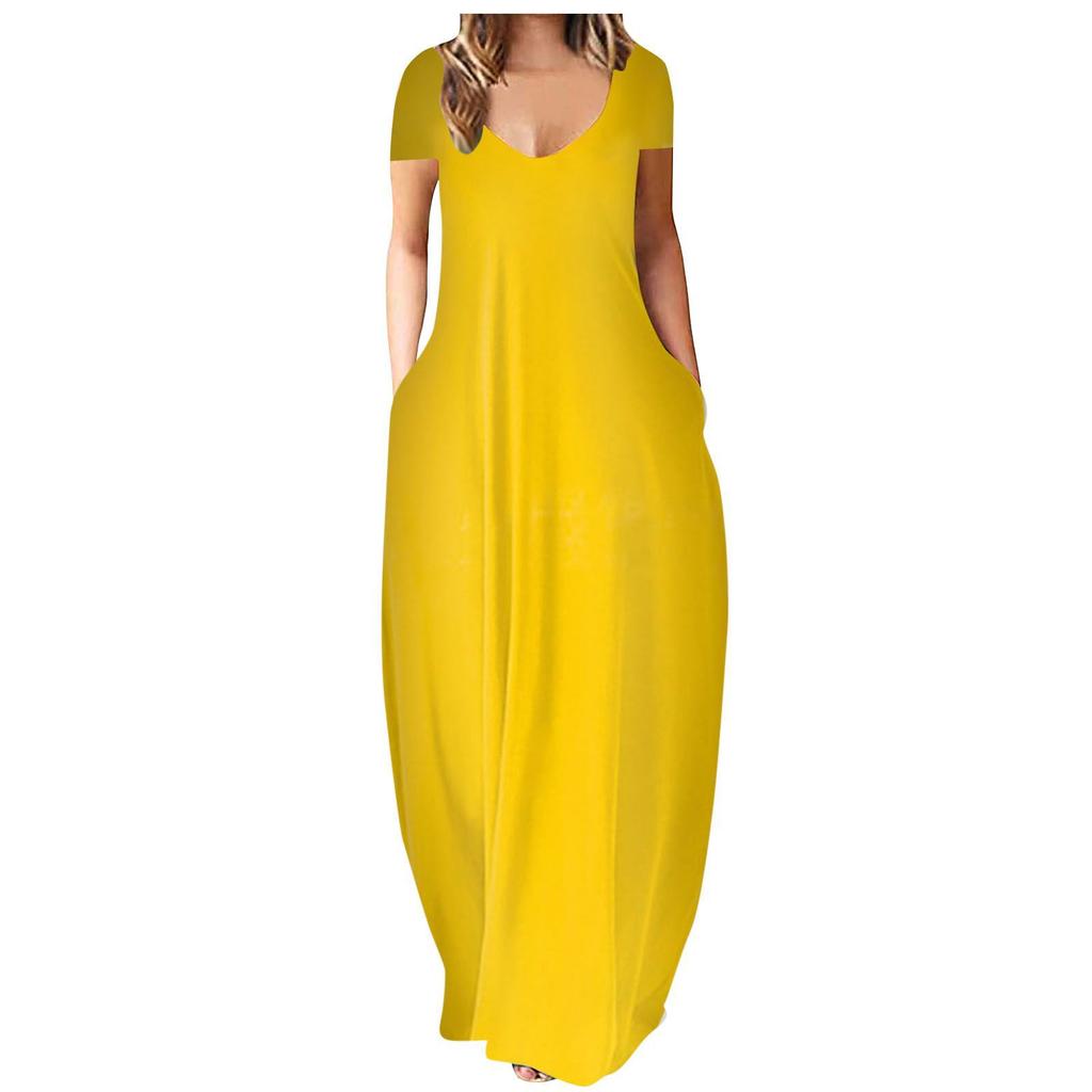 Summer hot sale large size women's clothing solid color sexy deep V-neck short-sleeved dress women