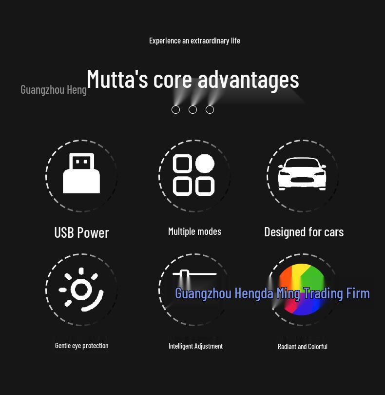 USB-Powered LED Ambient Light for Car Dashboard & Windshield - Color Flow Feature