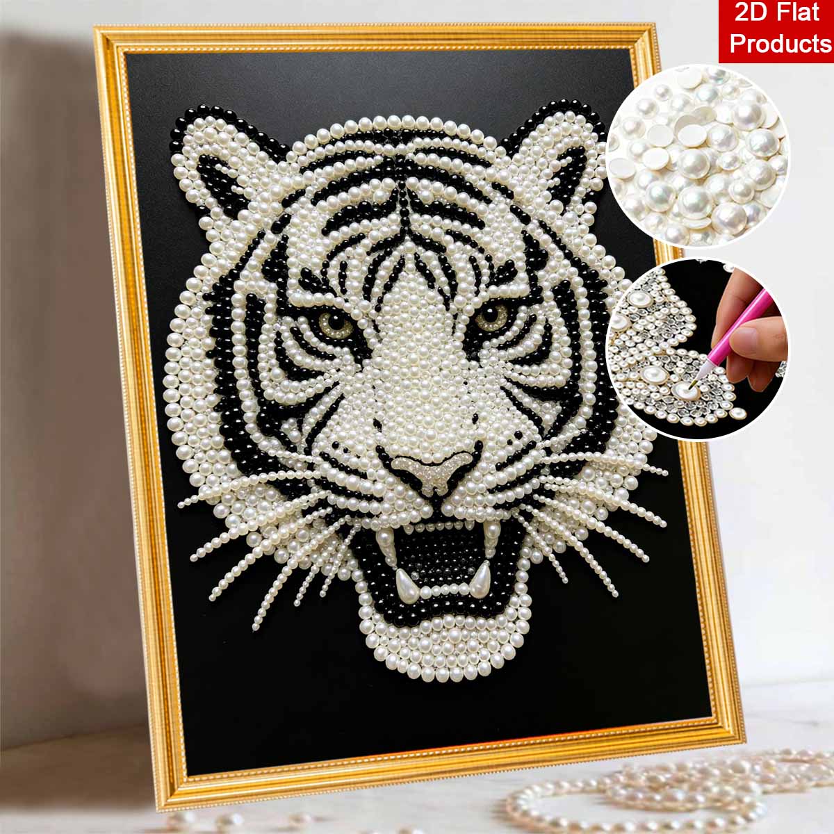 

DIY Pearl Diamond Art Painting Kits for Adult and Beginners, Fierce Tiger Sparkling Painting Craft Home Wall Decor Handmade Gift 30x40cm