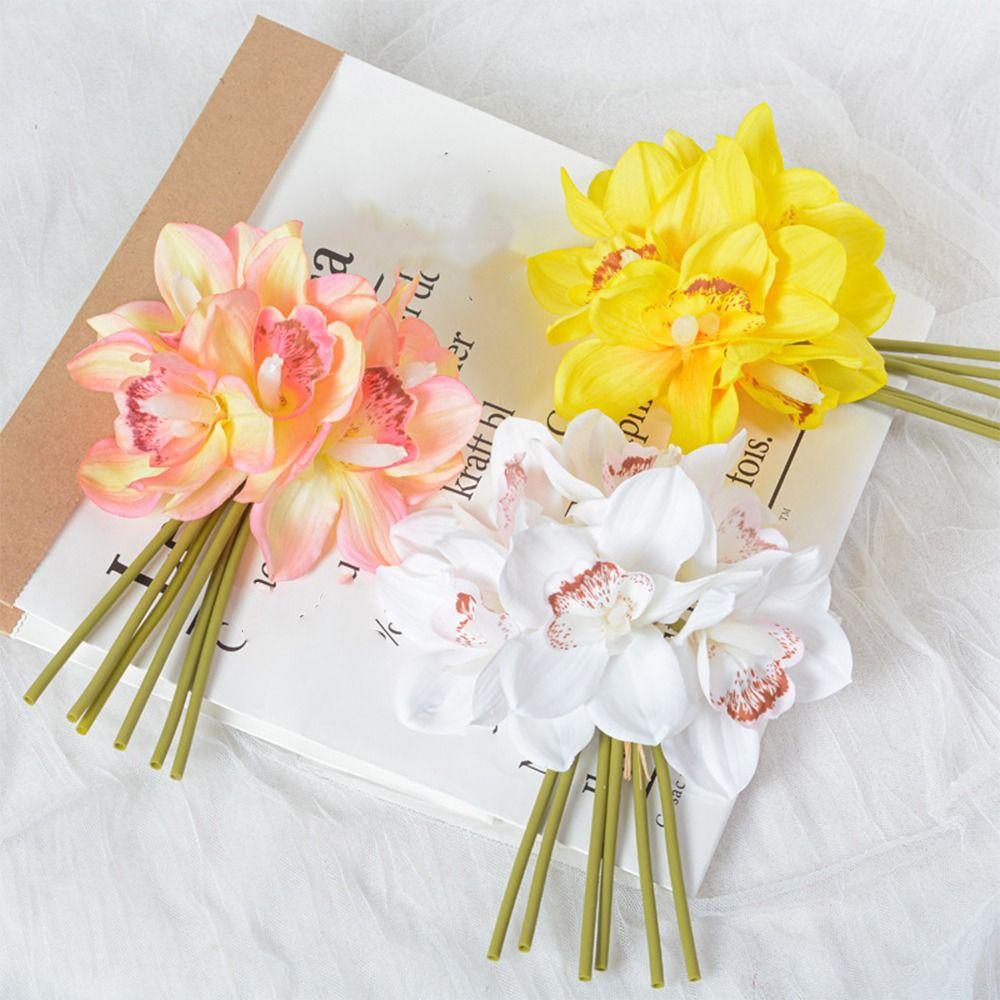 Realistic Artificial Cymbidium Flowers 6 Heads Fake Flower  Home Living Room Decor