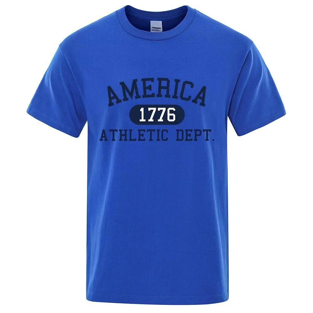 America 1776 Athletic Dept Letter Tshirt Man Fashion Tee Clothes Summer Luxury T-Shirt Hip Hop Breathable Cotton Tee Clothes