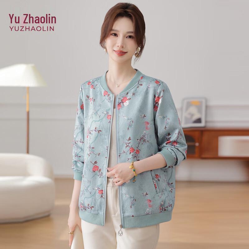 

YUZHAOLIN Women s Floral Print Baseball Collar Spring Jacket XL