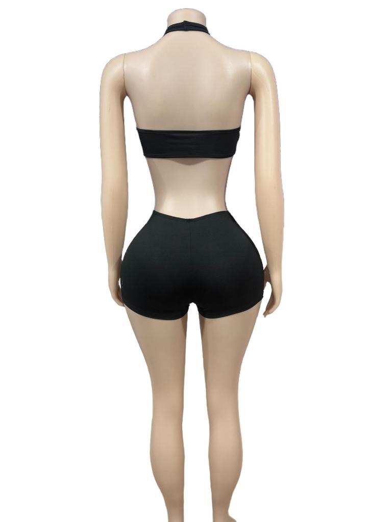 Europäisches & Amerikanisches Schlank geschnittenes Neckholder Bandeau Shorts Mode Set für Damen