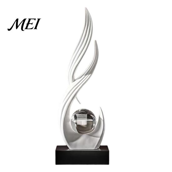 Decorative Statue for Wine Cabinet Abstract Sculpture with Clear Crystal Ball, Modern Flowing Curve Tabletop Decor Smooth Art Ornament Home