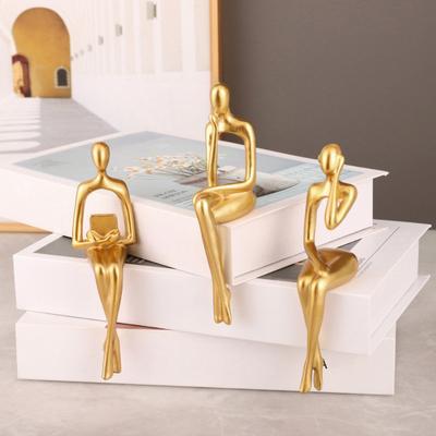 Golden Thinker Statue Abstract Decorative Sculpture Focus Improvement Ornament Office Desk Shelf Living Room