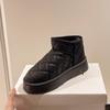 Thick-soled snow boots women's 2025 winter new one-pedal short cotton shoes leather surface velvet thickened bread shoes