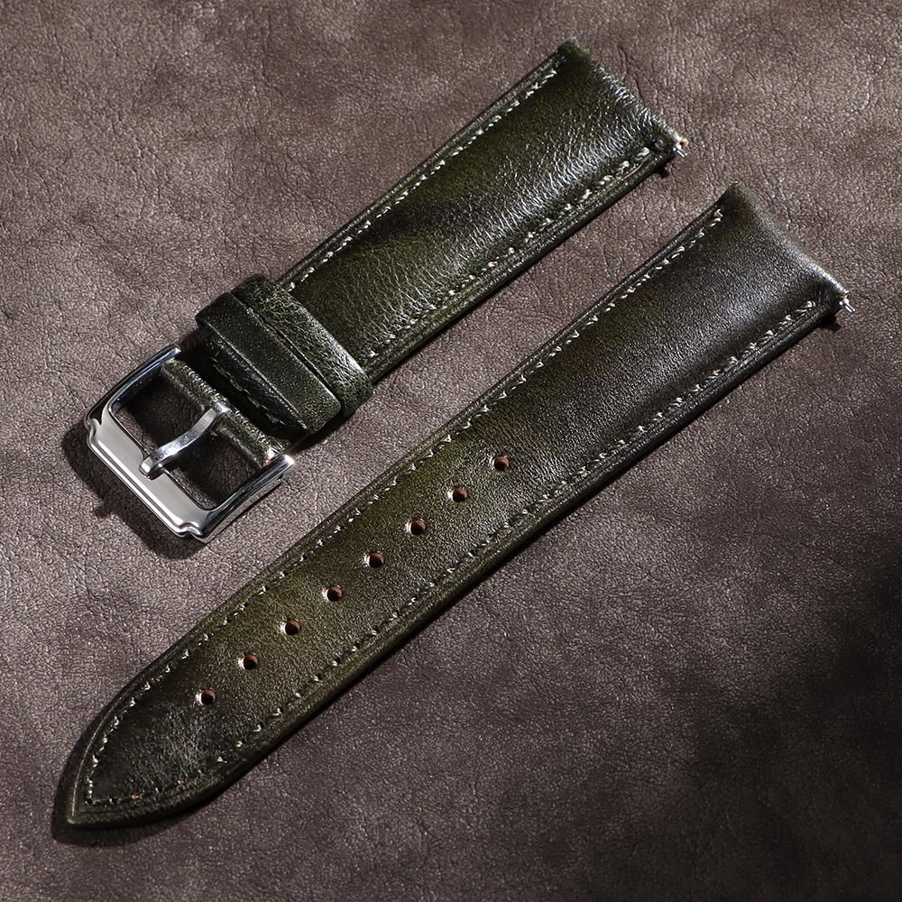 

18mm 20mm 22mm 24mm Cowhide Watch Strap Vintage Dark Brown Quick Release Watchband for Men for Samsung Galaxy Watch 8/7/6/5/4 18mm зелений