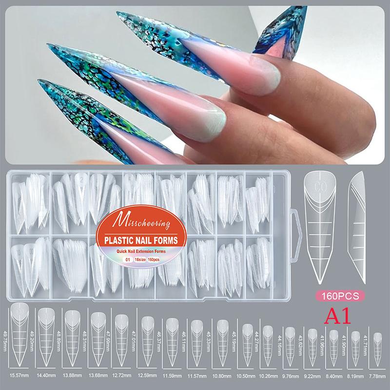 

160pcs/Box Curved Stiletto Nail Dual Form Full Cover Molds For 3d Cat S Claw Sculptural Acrylic Nail Extension