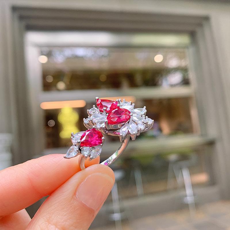 Simulation yellow diamond open ring female exaggerated irregular zircon simulation red pigeon blood ring fashion