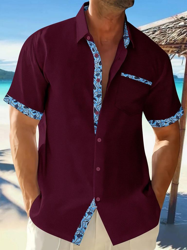 2025 Summer Men's Plaid Cashew Casual Short-Sleeve Beach Shirt