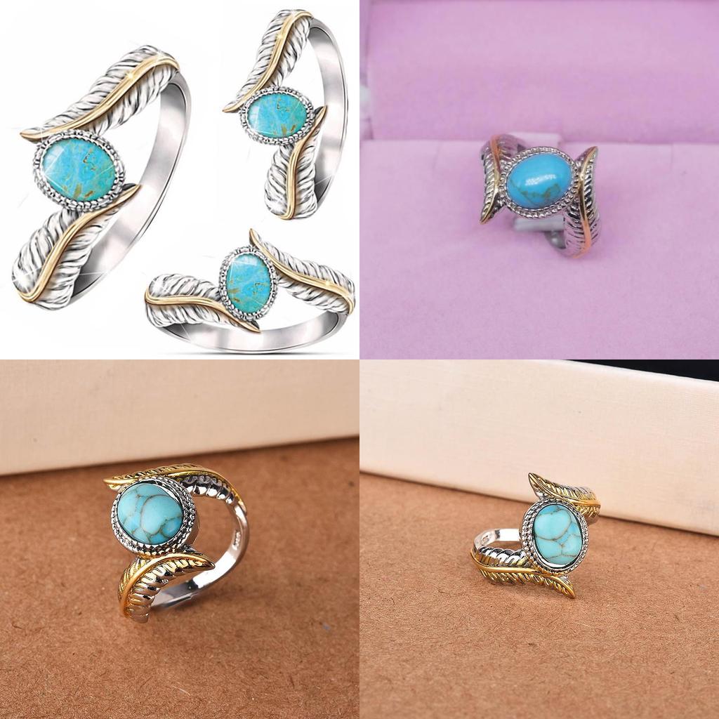 Geometric Turquoise Feather Ring For Women With Alloy Jewelry For Party And Engagement