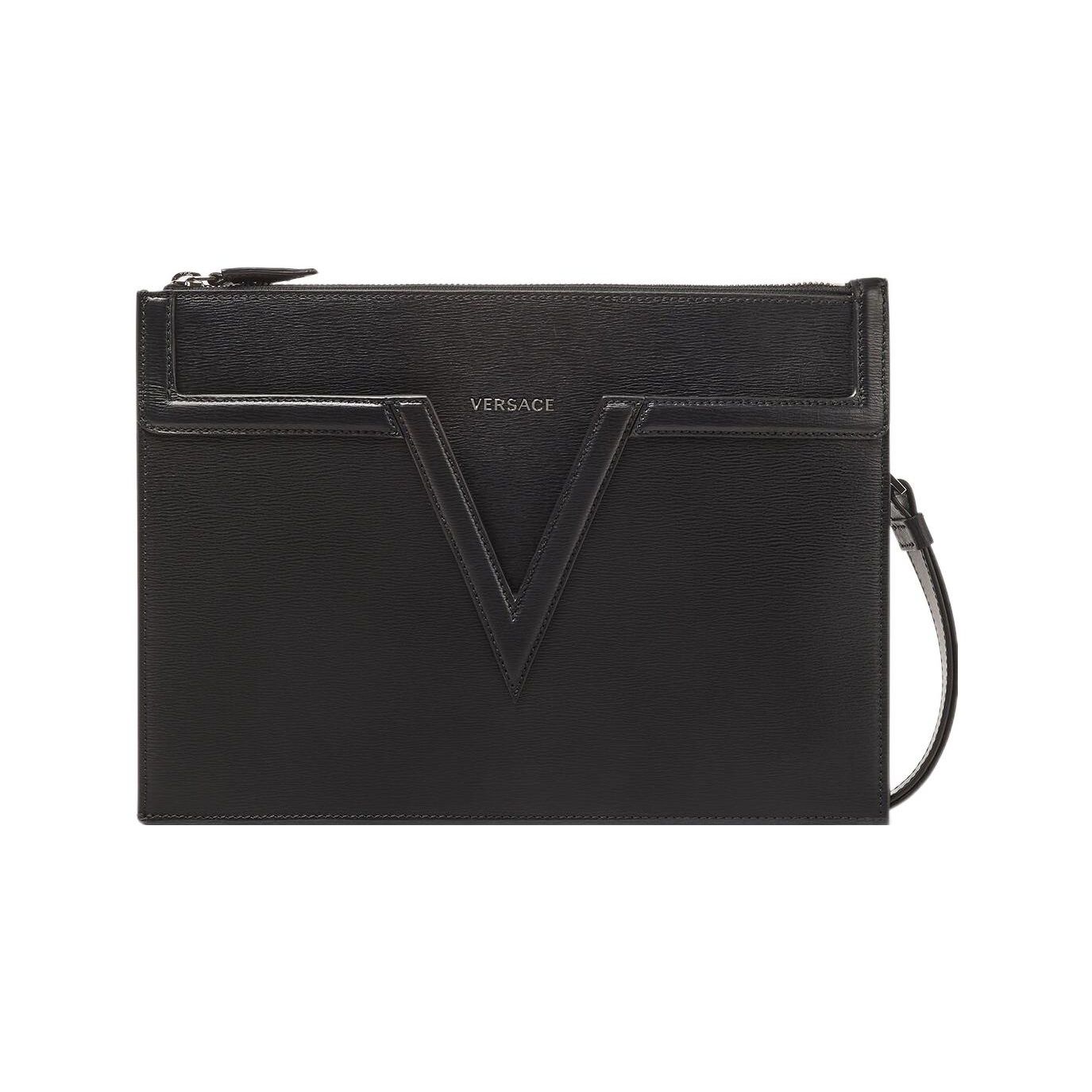 

Versace Logo Print 3D Letter V Grain Calfskin Clutch Men Clutch Black 1000826-1A00593-1B00E Basic Set (Bag+Dust Bag)