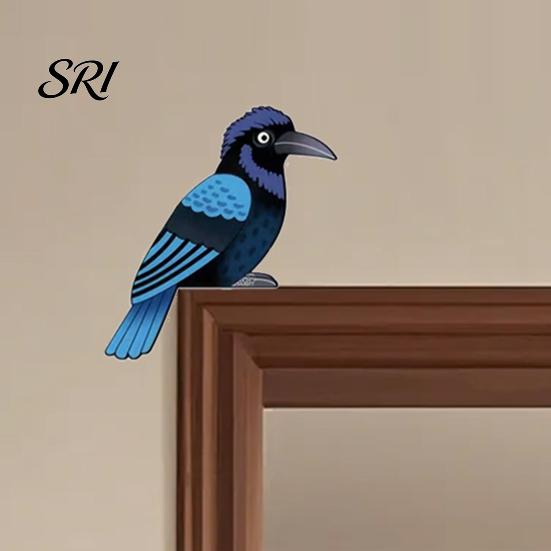 3D Bird Wall Sculpture 2Pcs Blue Wooden Art Rustic Nature-Themed Ornament Irregular Nature-inspired Shape Hanging Decor for Living Room Bedroom Office