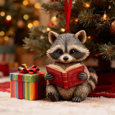 Yousheng Urocza Leśna Lisica/Szop Pracz Czytająca Ozdoba Płaskie Akrylowe Ozdoby Świąteczne Zwierzę Leśne Dekoracja Choinki na Święta o Tematyce Przyrodniczej