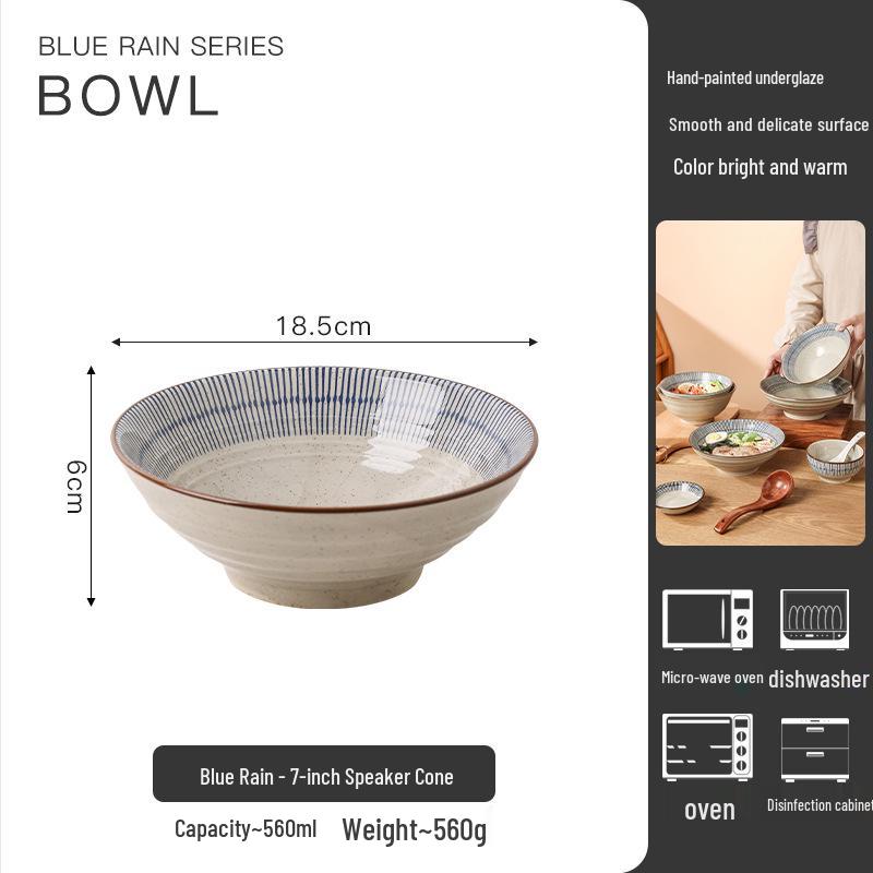 Large Ceramic Japanese Noodle and Soup Bowl - Household Tableware Conical Hat Ramen Bowl