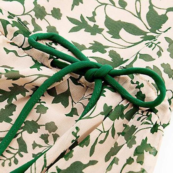 Kvinner Blomstertrykk A Line Midi-kjole V-hals Halvermet midje Snøring Flowy Hem Uformell kjole Streetwear