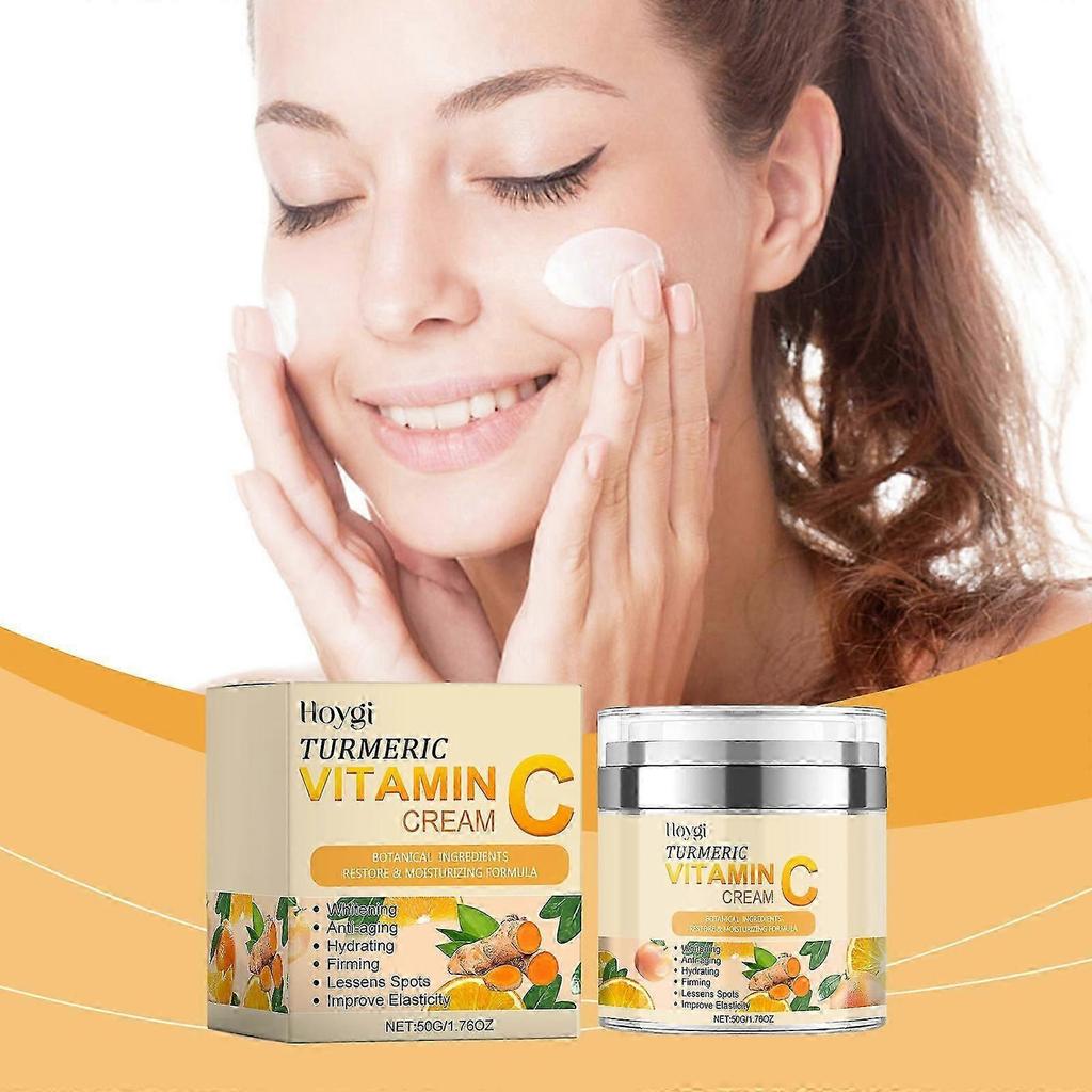 Crème hydratante et réparatrice pour le visage Curcuma + Vitamine C Éclat, Anti-âge et hydratante avec aloès vera, huile de menthe poivrée et hyalu
