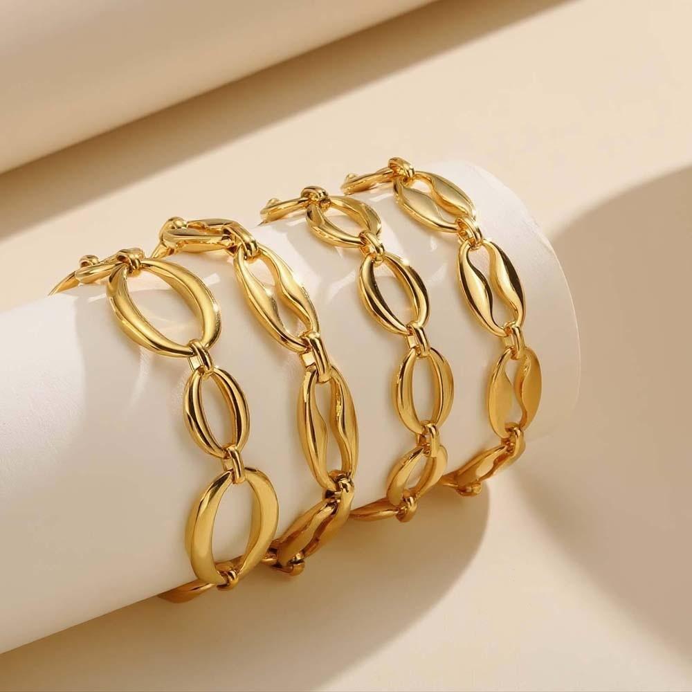 Stainless Steel Gold Chain Bracelet Elliptical Lips Chain Stainless Steel Hand Chain Men