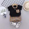 0-4 Years Summer Boys Plaid Pattern Cotton Suit Casual Short Sleeve 2pcs Clothing Set