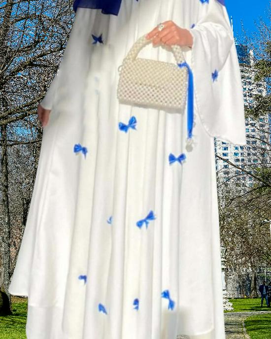 Arabic Women's Plus Size Flare Sleeve Abaya Dress - New 2025 Style, Dubai Bow Design