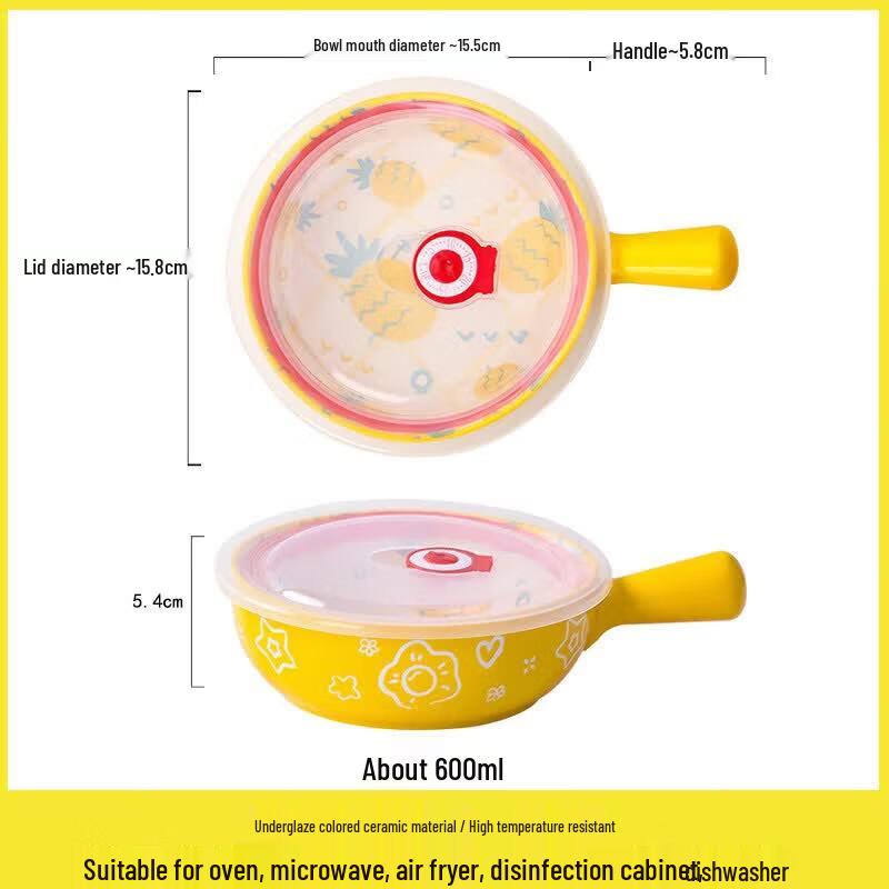 Cartoon Ceramic Baking & Salad Bowl with Handle