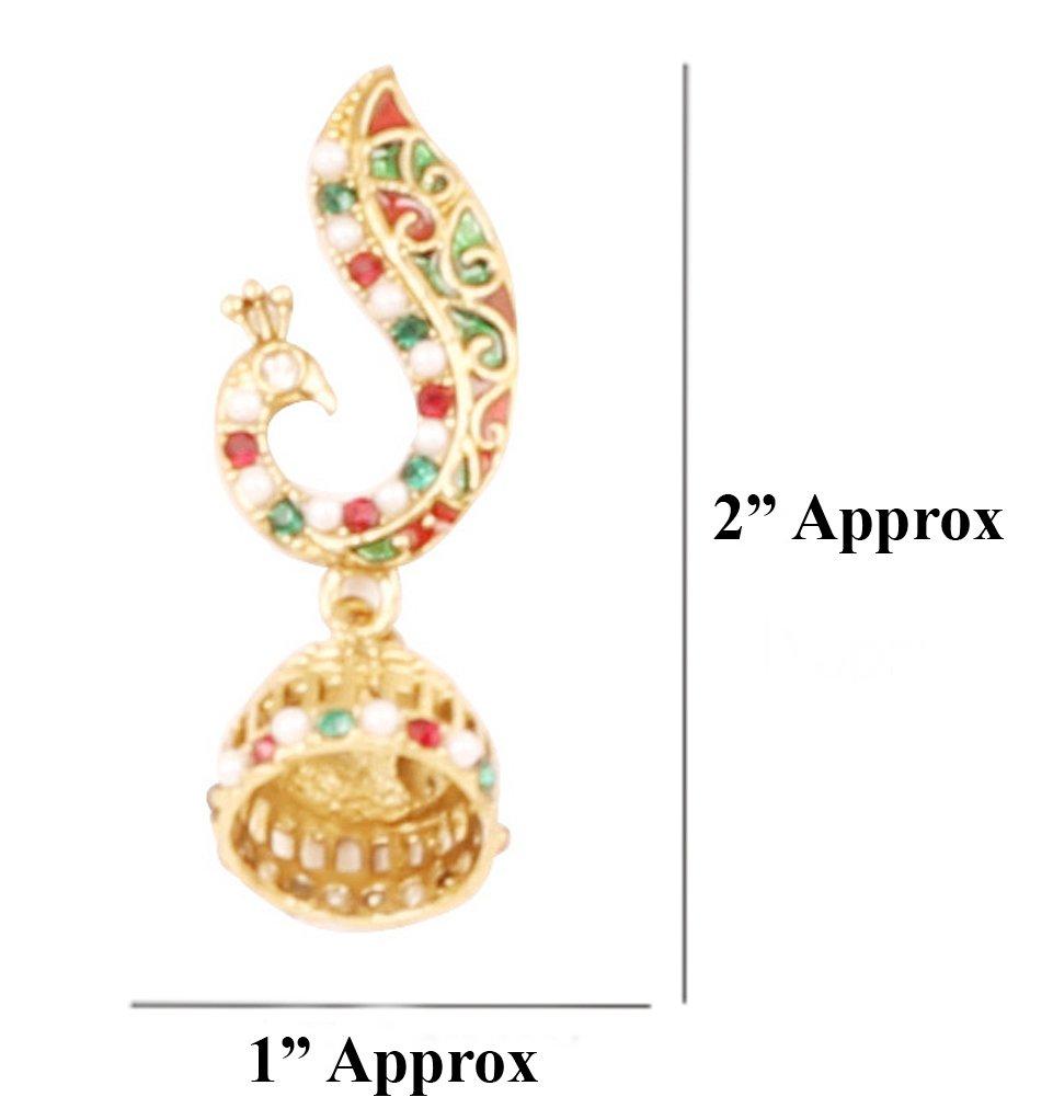 Touchstone Indian Bollywood Peacock Jewelry Earrings Antique Gold Tone for Women Enamel/Red/Green/White