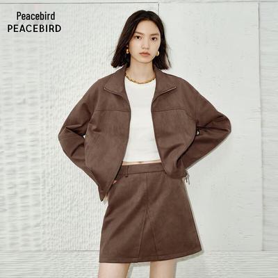 PEACEBIRD Women's Brown Cropped Jacket & A-line Skirt Collection