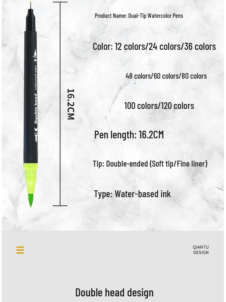 Double-Ended Watercolor Pen Set with Soft Tip: Black Barrel Fineliners for Art Students In Cloth Bag