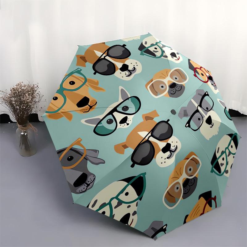 1pc Stylish Dogs with Glasses Umbrella with Plastic Handle,Suitable for All Seasons UmbrellaPT575