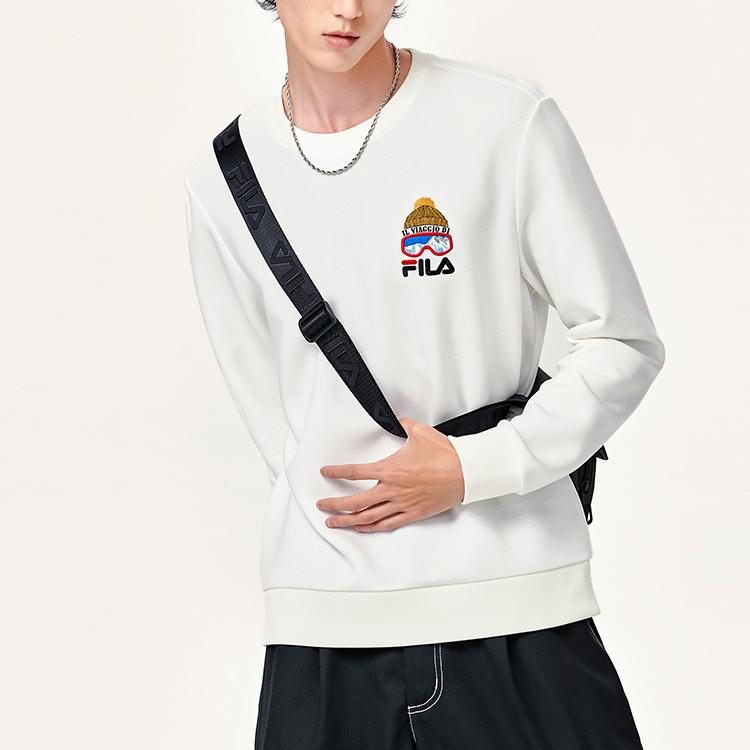 FILA Embroidered Logo Casual Knit Pullover Sweatshirt Men sweatshirt Standard-White F11M148203FWT