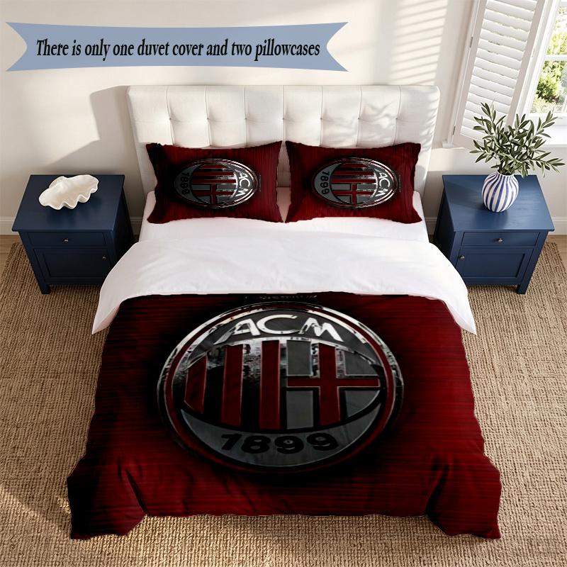 A.C. Milan (32) Duvet Cover Pillowcase 3 Piece Set Bedding Set 1 Duvet Cover with 2 Pillowcases for Bedroom Decor