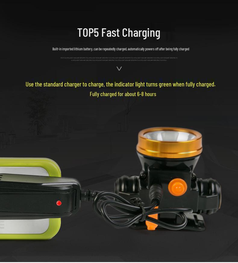 Rechargeable Lightweight LED Headlamp for Night Fishing – High Brightness, Dimmable, Lithium Battery-Powered.