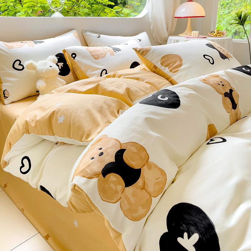 Vierteiliges Set aus reinem Baumwollbett, Baumwollbettwäsche, Bettbezug, Bettlaken, dreiteiliges Schlafsaalset