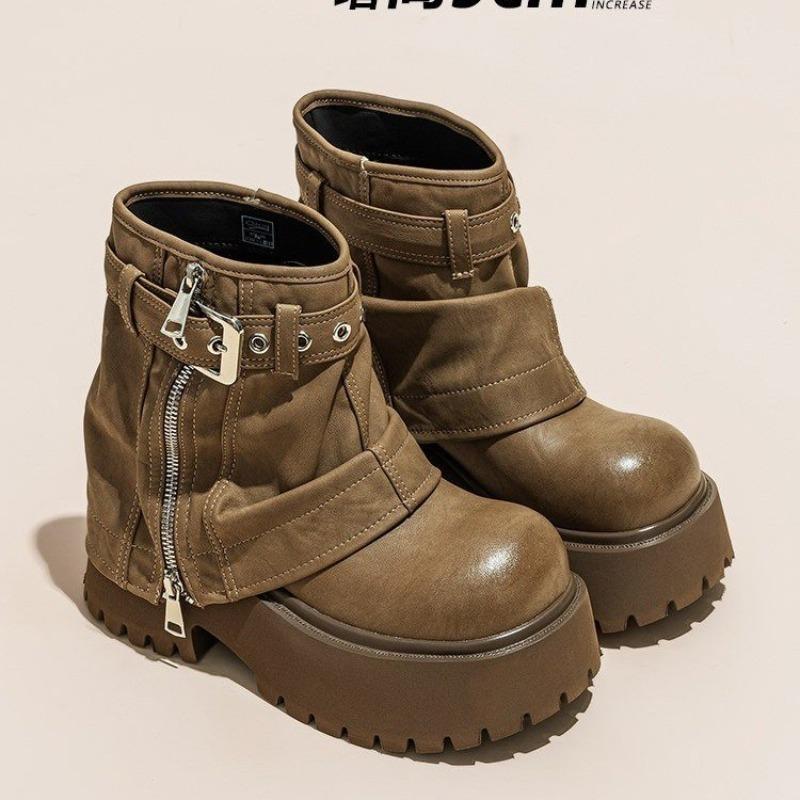 Muffin thicksoled heightening medium boots women's new small trouser boots are thin, sweet and cool Spice Girls short boots