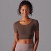 Classic Tight Fitting Patchwork Mesh Sexy Double-layer Short Sleeved Shoulder Strap Bra Running Fitness Double-layer Yoga Suit Top