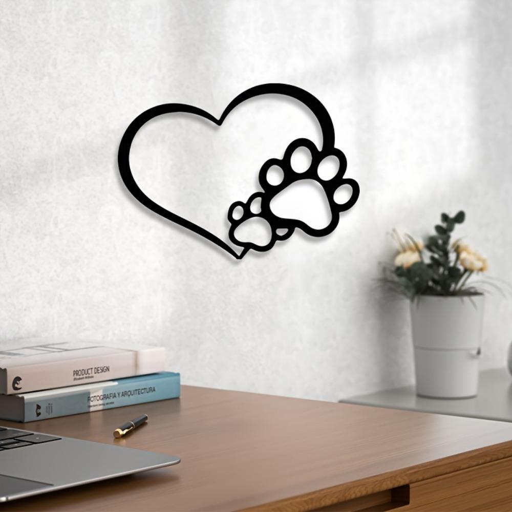Vintage Iron Wall Art Heart Paw Print Metal Sculpture Pet Lover Shadow Decor Rustproof Minimalist Ornament for Living Room Bedroom Farmhouse Easy Hang